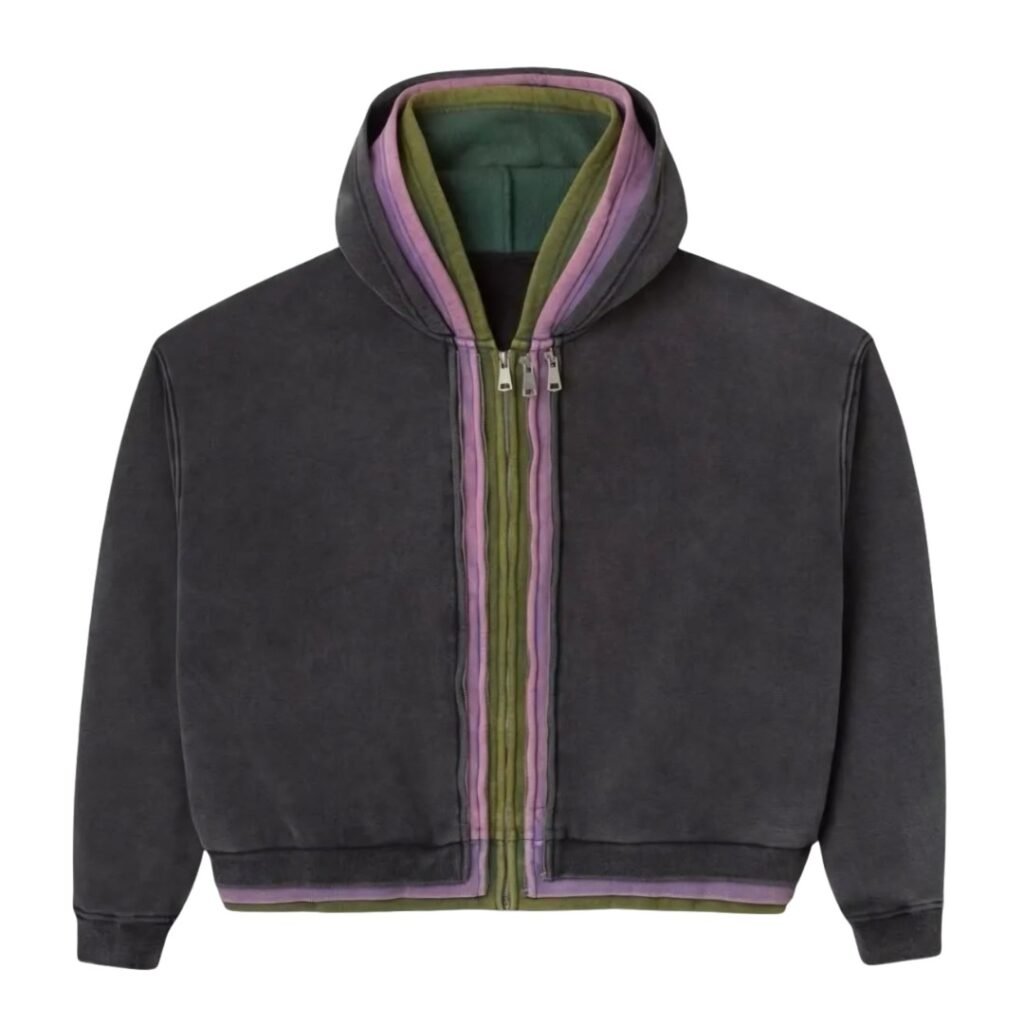 3 Zip Splice Gv Gallery Hoodie fron view on white background for raspberryhills.